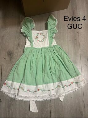 EVIE Mint Green and White Floral Embroidered Girls' Dress